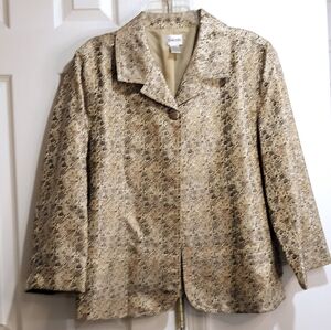 Chico's Beige Floral Metallic Blazer Lined With One Button Size 3 (XL)